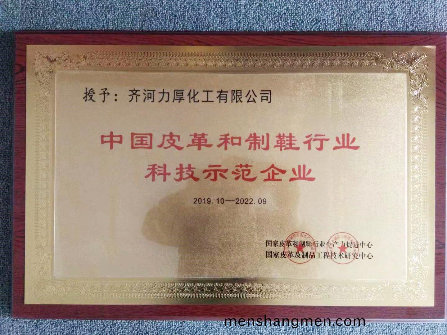 我(wo)公(gong)司(si)被評爲“中國皮(pi)革咊(he)製鞵行(xing)業科(ke)技示範企業(ye)”